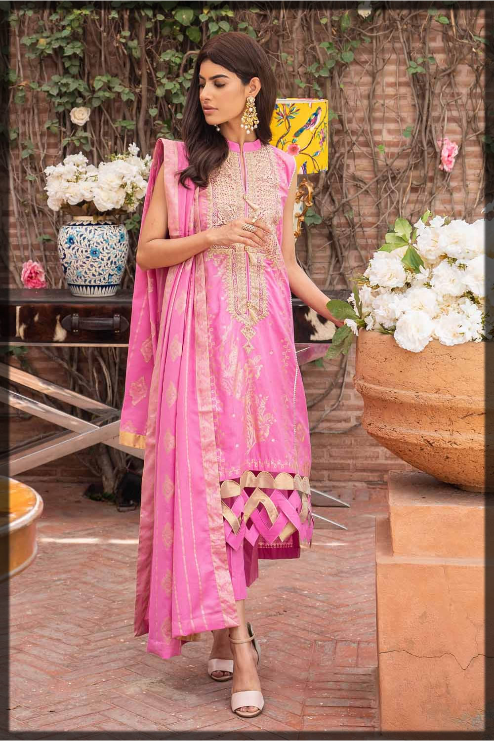 pink embroidered lawn suit