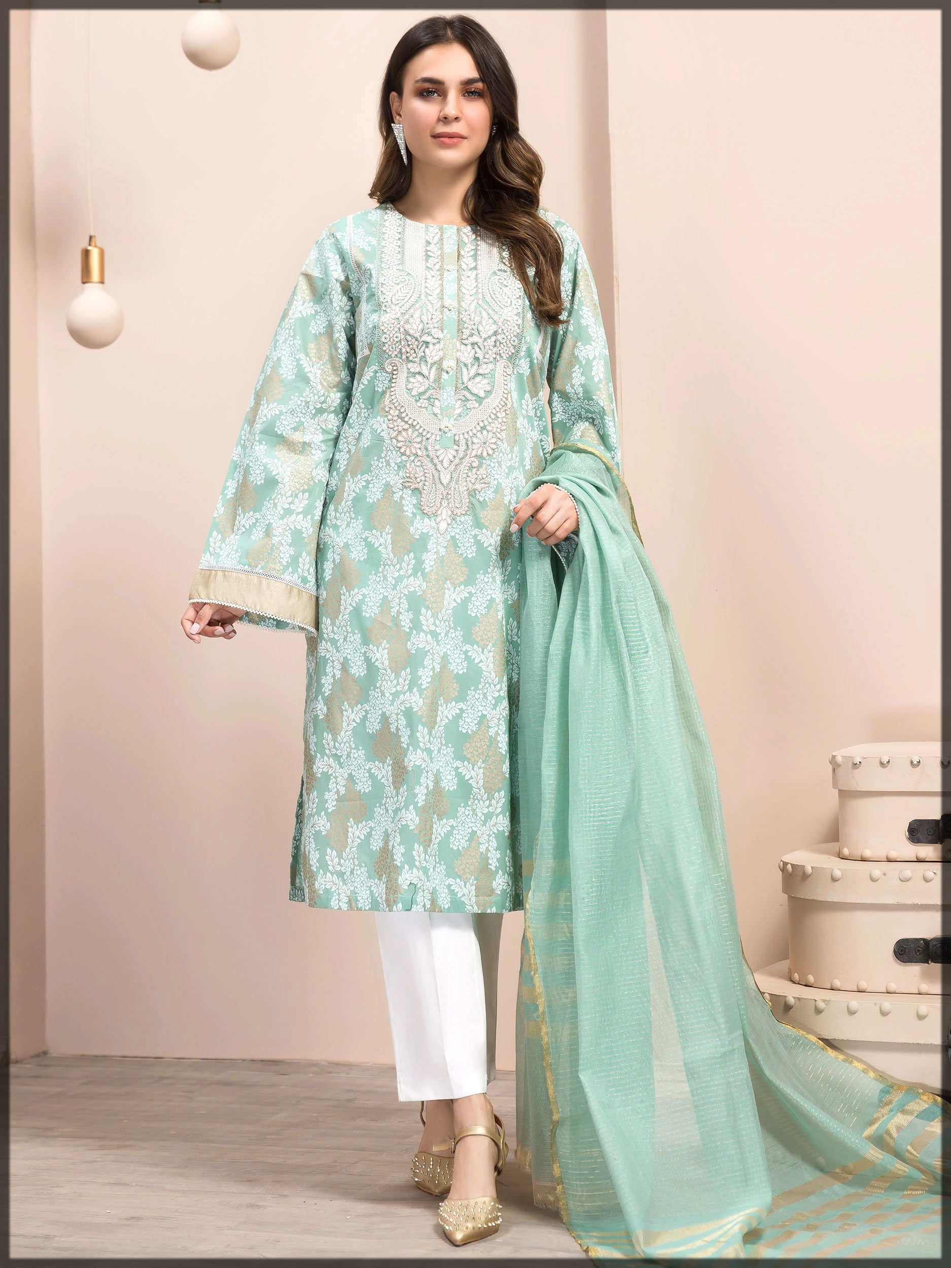 sky blue embroidered suit