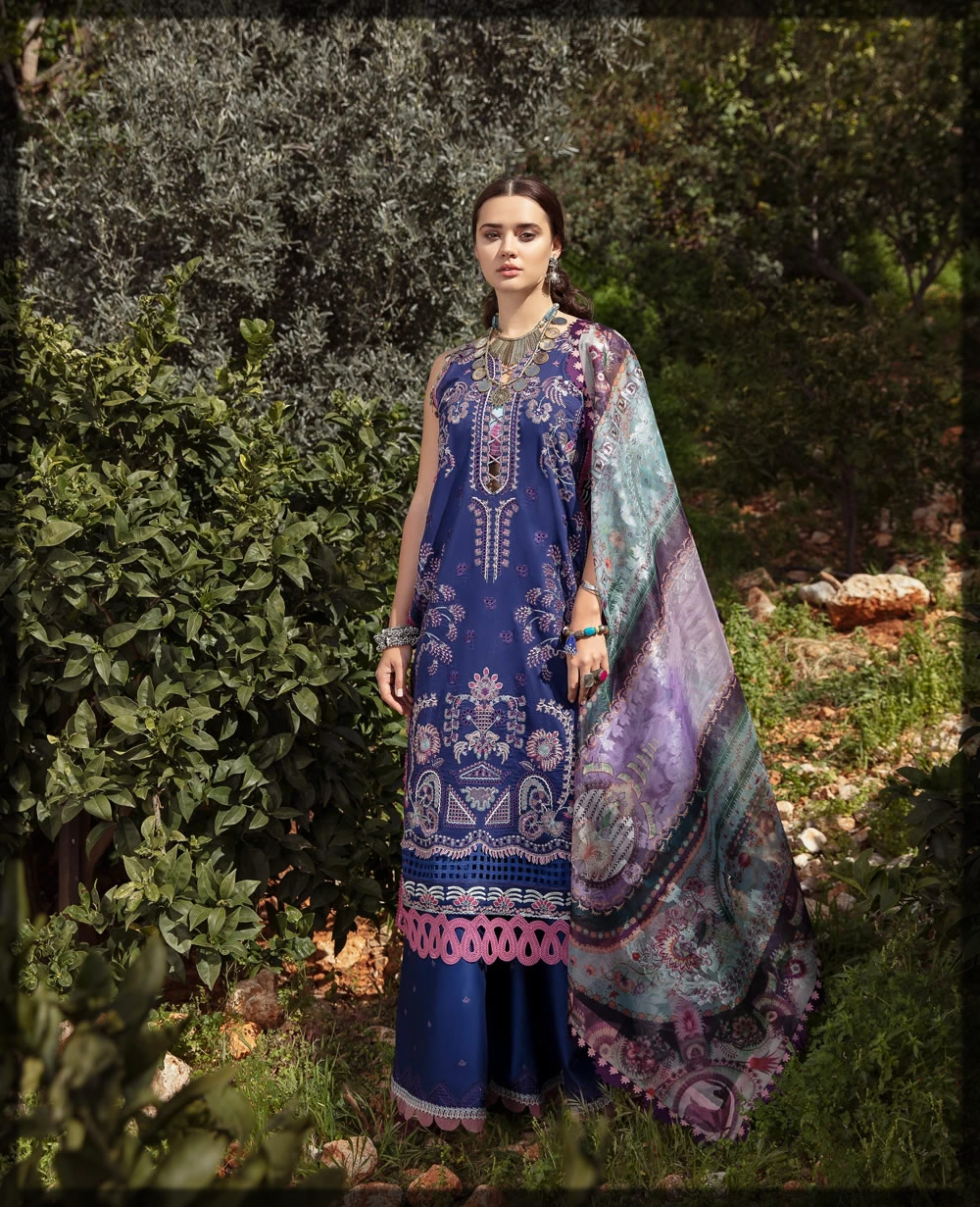 blue embroidered lawn suit