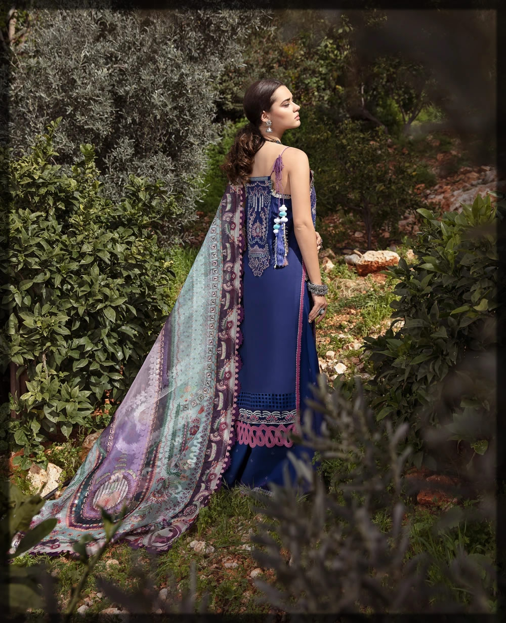 classic blue embroidered lawn suit