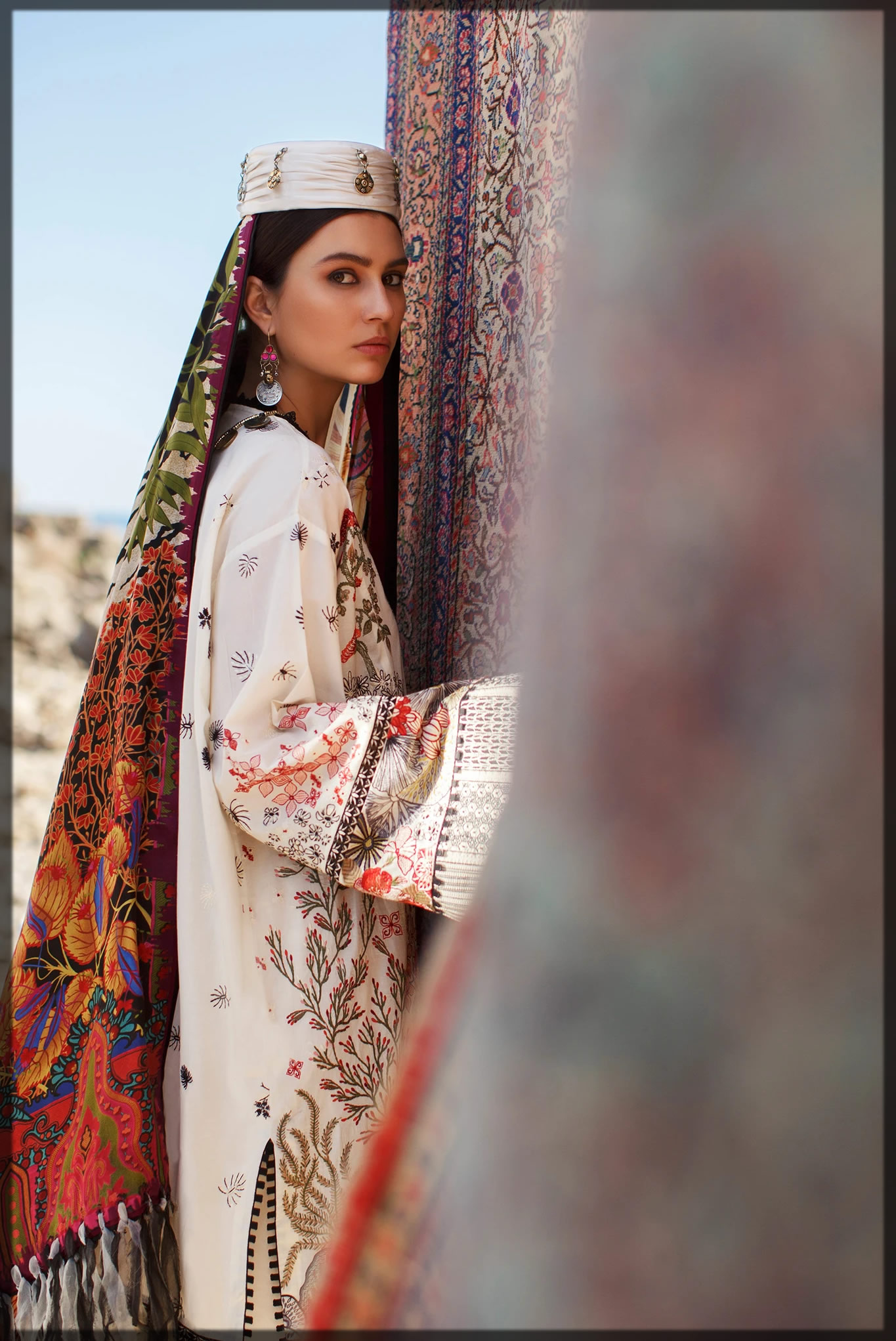 graceful ivory embroidered lawn dress