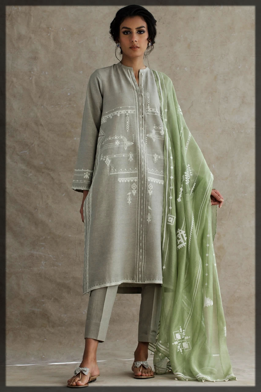 light grey embroidered lawn suit