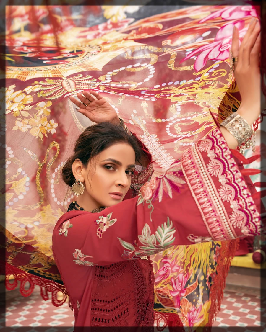 maroon embroidered lawn suit