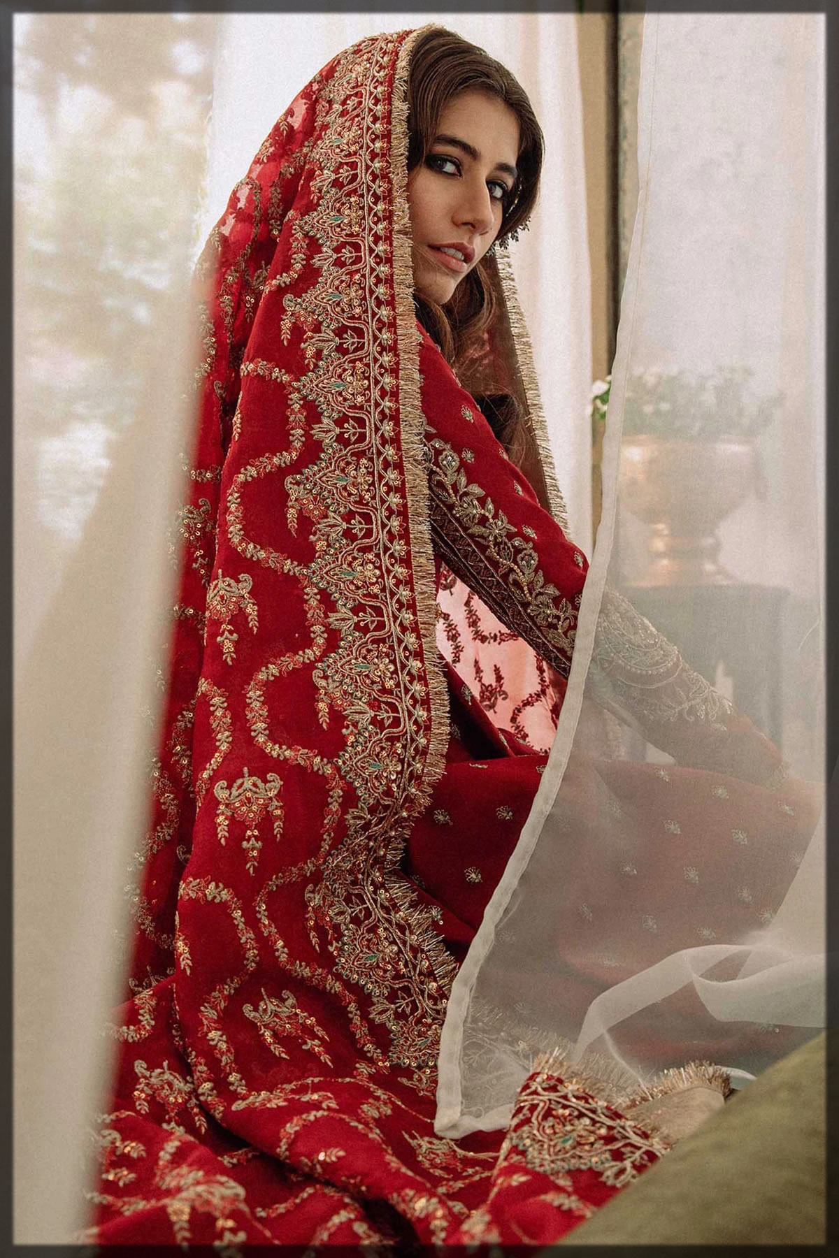 pretty syra yousuf in red peshwas