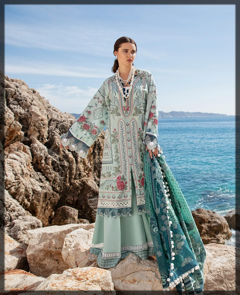 sea green embroidered lawn suit