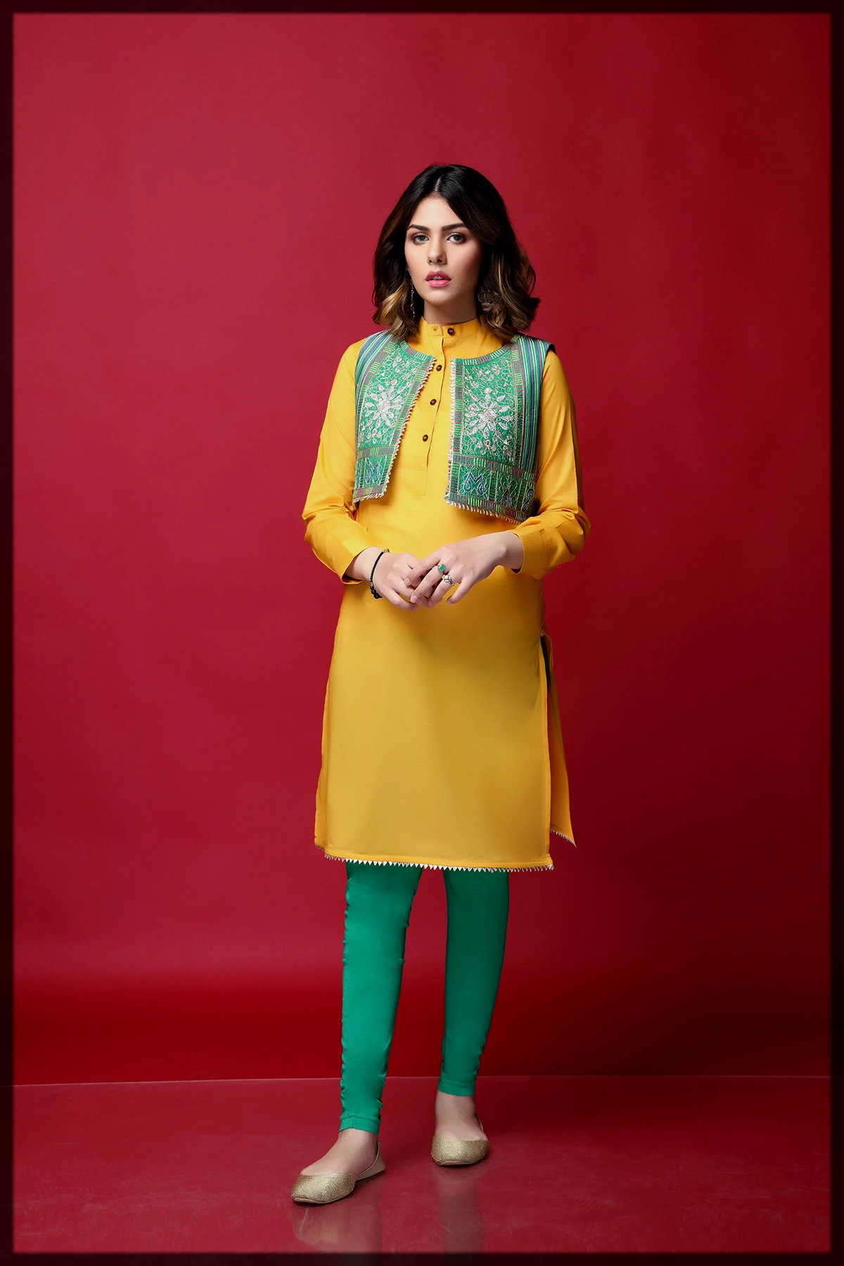 sunshine yellow and green eid suit