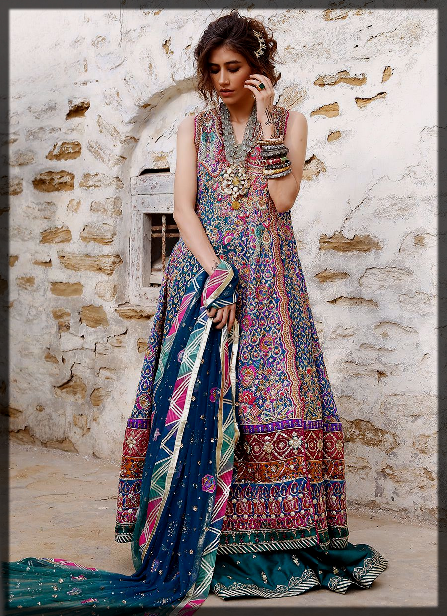 Colorful Farha Talib Aziz Bridal Outfit for Mehndi Night