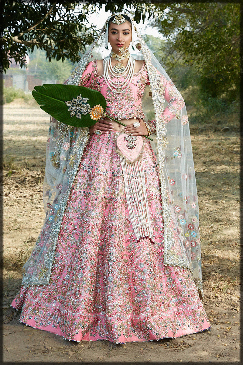 Coral Pink and Ivory bridal walima dress