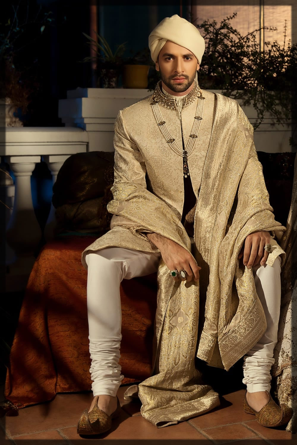 Royal Golden Sherwani with Shawl