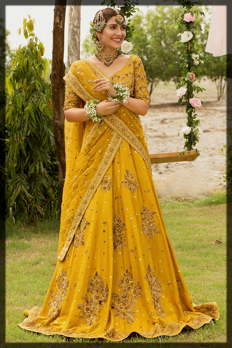 Yellow raw silk bridal mehndi dress
