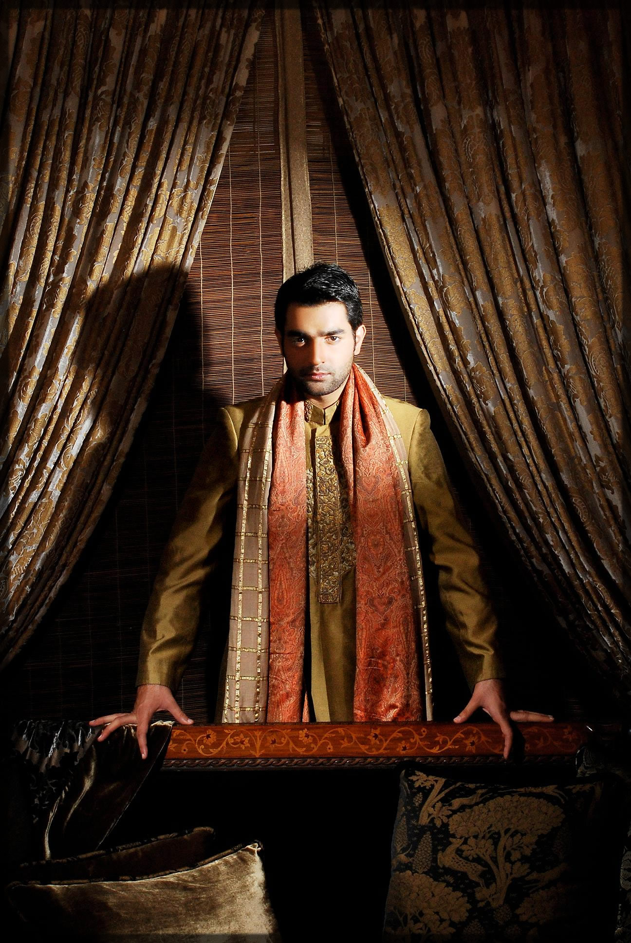 elegance yellow jamawar sherwani