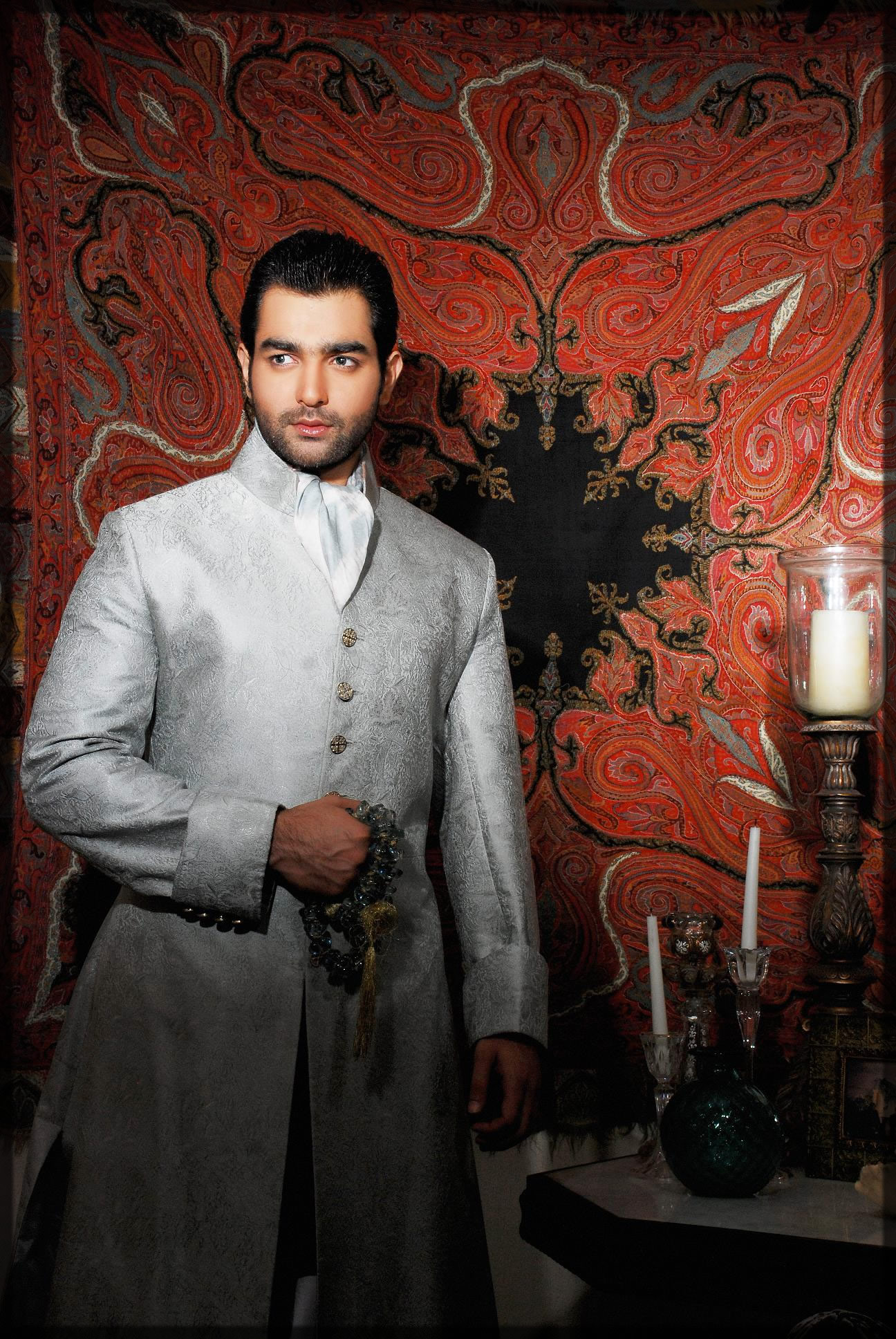 royal silver grey sherwani