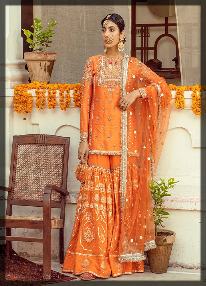 shimmery orange gharara dress