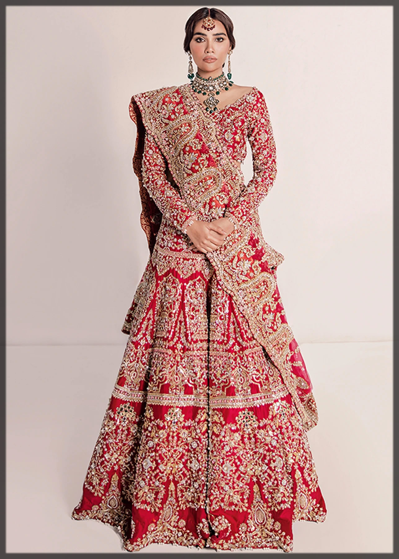 embellished red bridal dress