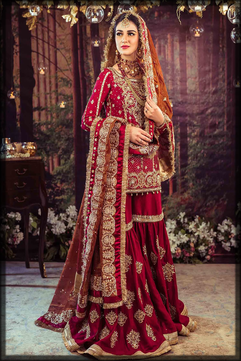 graceful red gharara dress