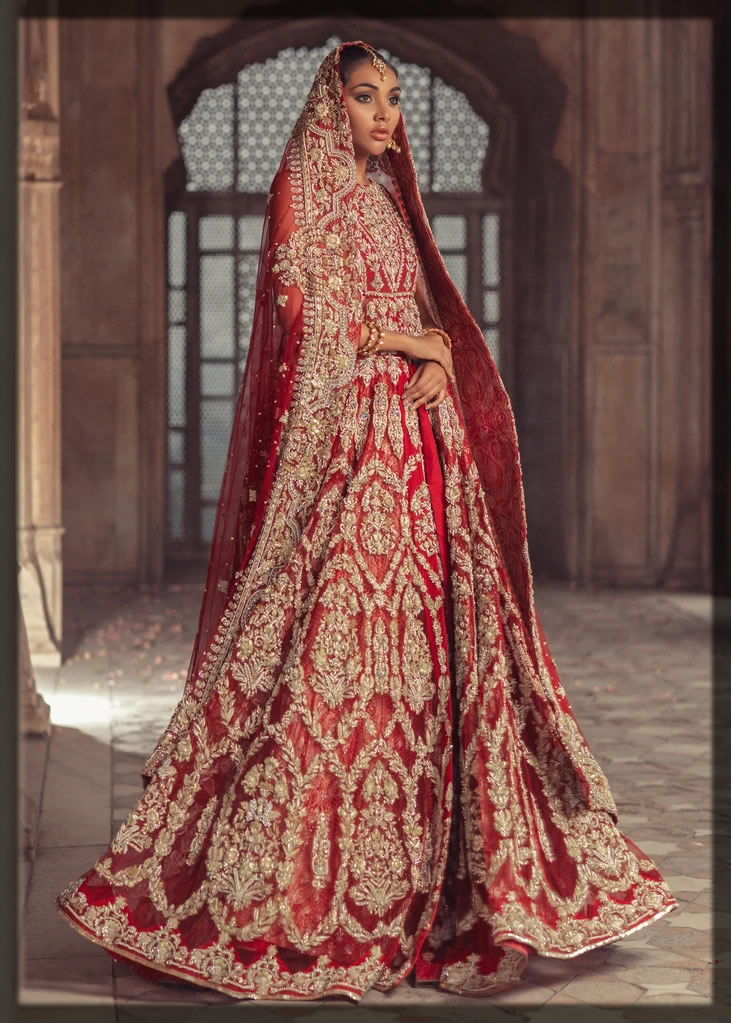 heavily embellished floor-length bridal gown