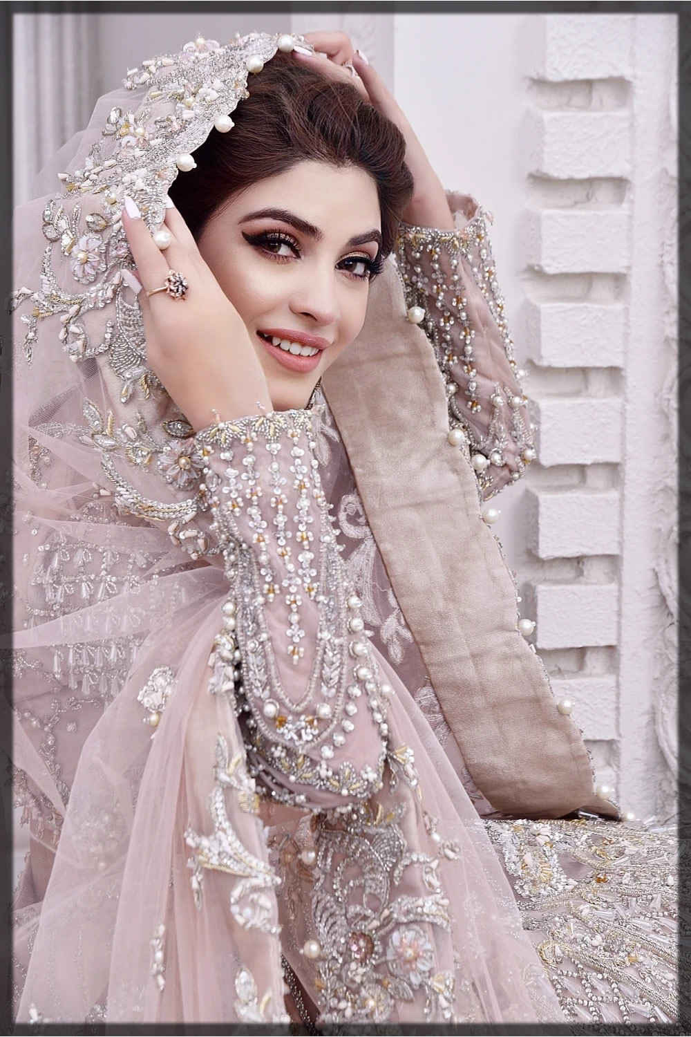 peach embellished bridal walima dress