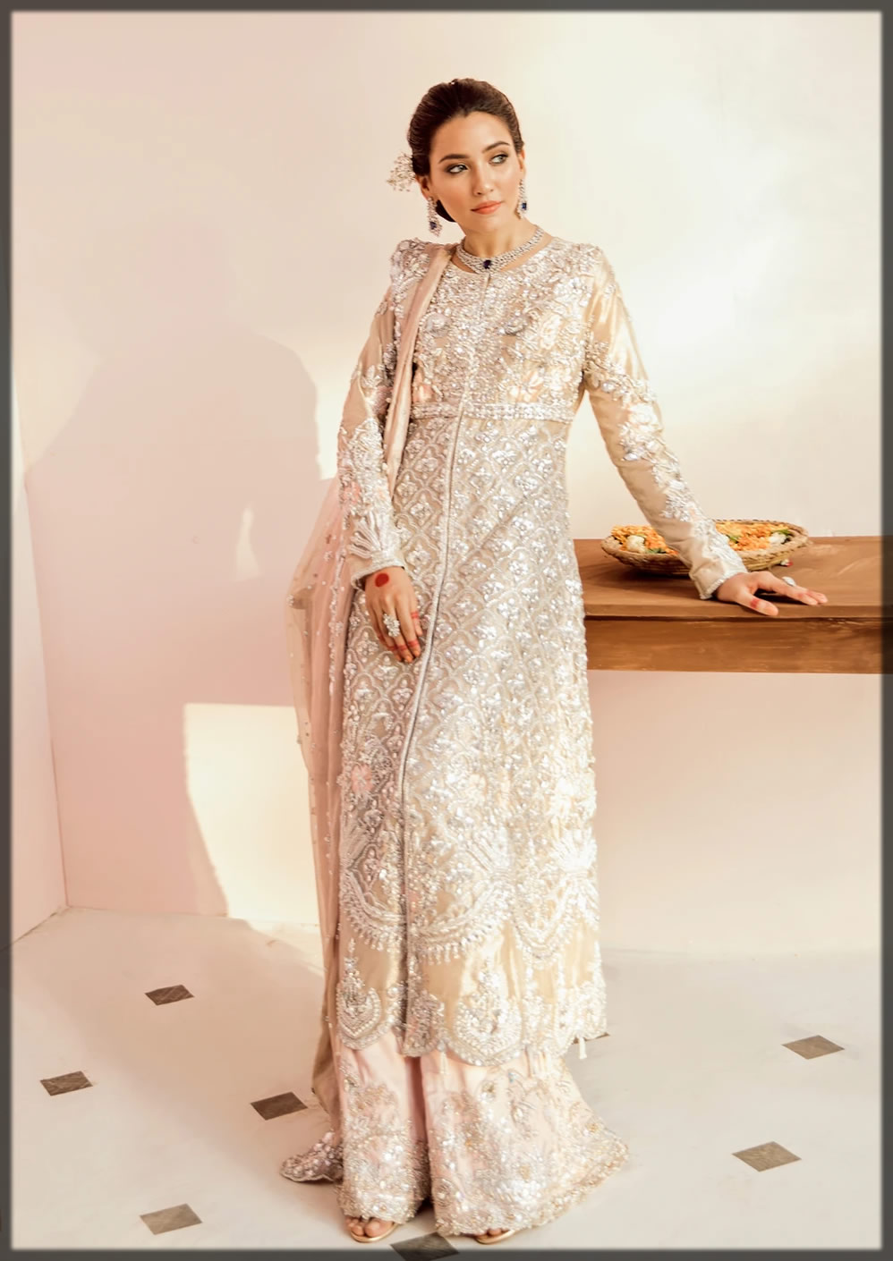 Ivory Gold Embellished Bridal Gown with Flared Trouser