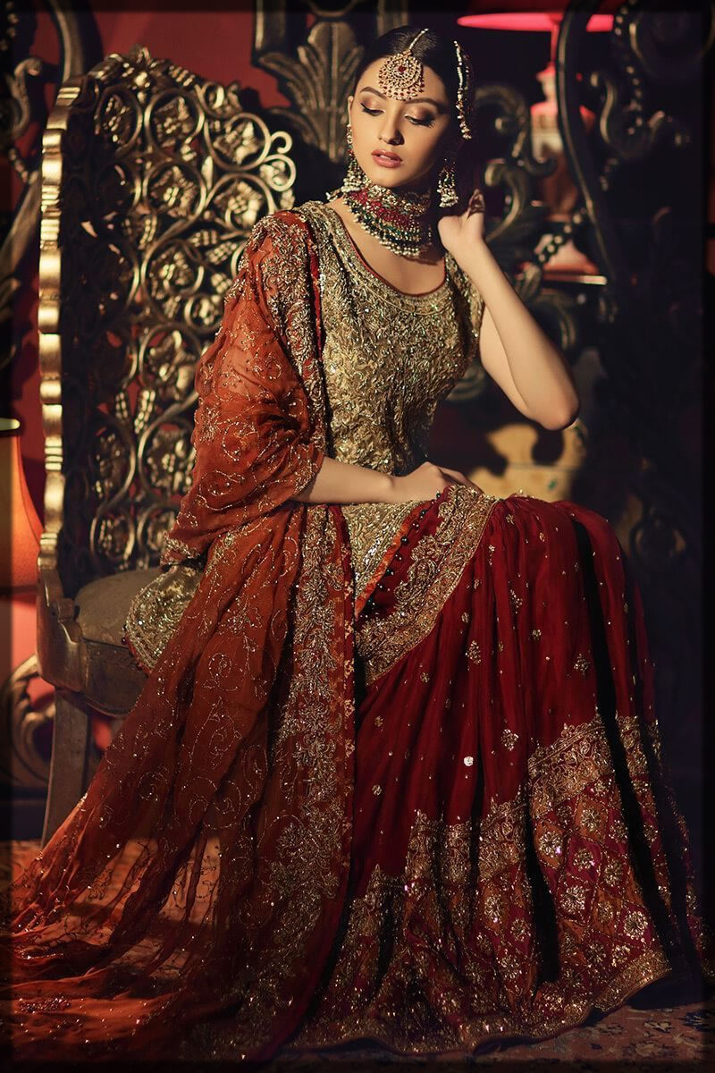 gold tissue embellished bridal gharara dress