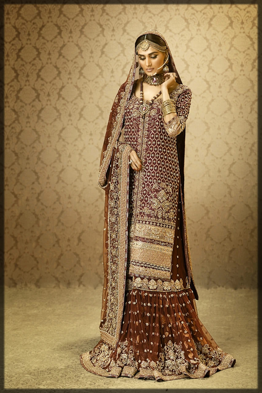 deep maroon bridal gharara dress