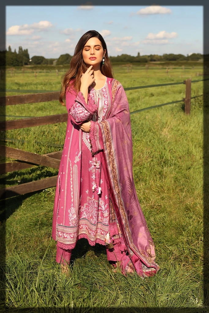 embroidered pink silk karandi dress