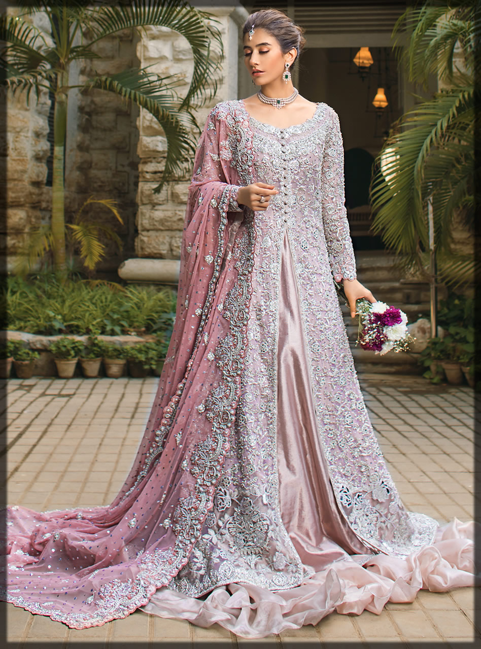 pink net embellished bridal dress