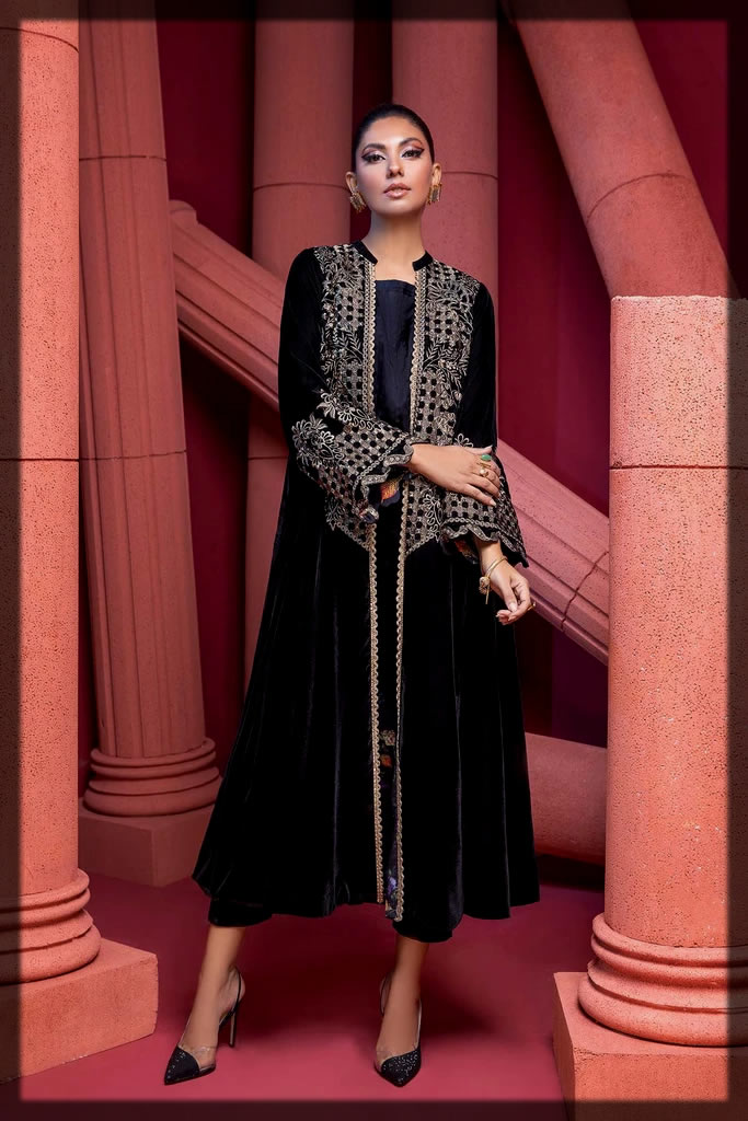 3 Pc Embroidered Velvet Suit