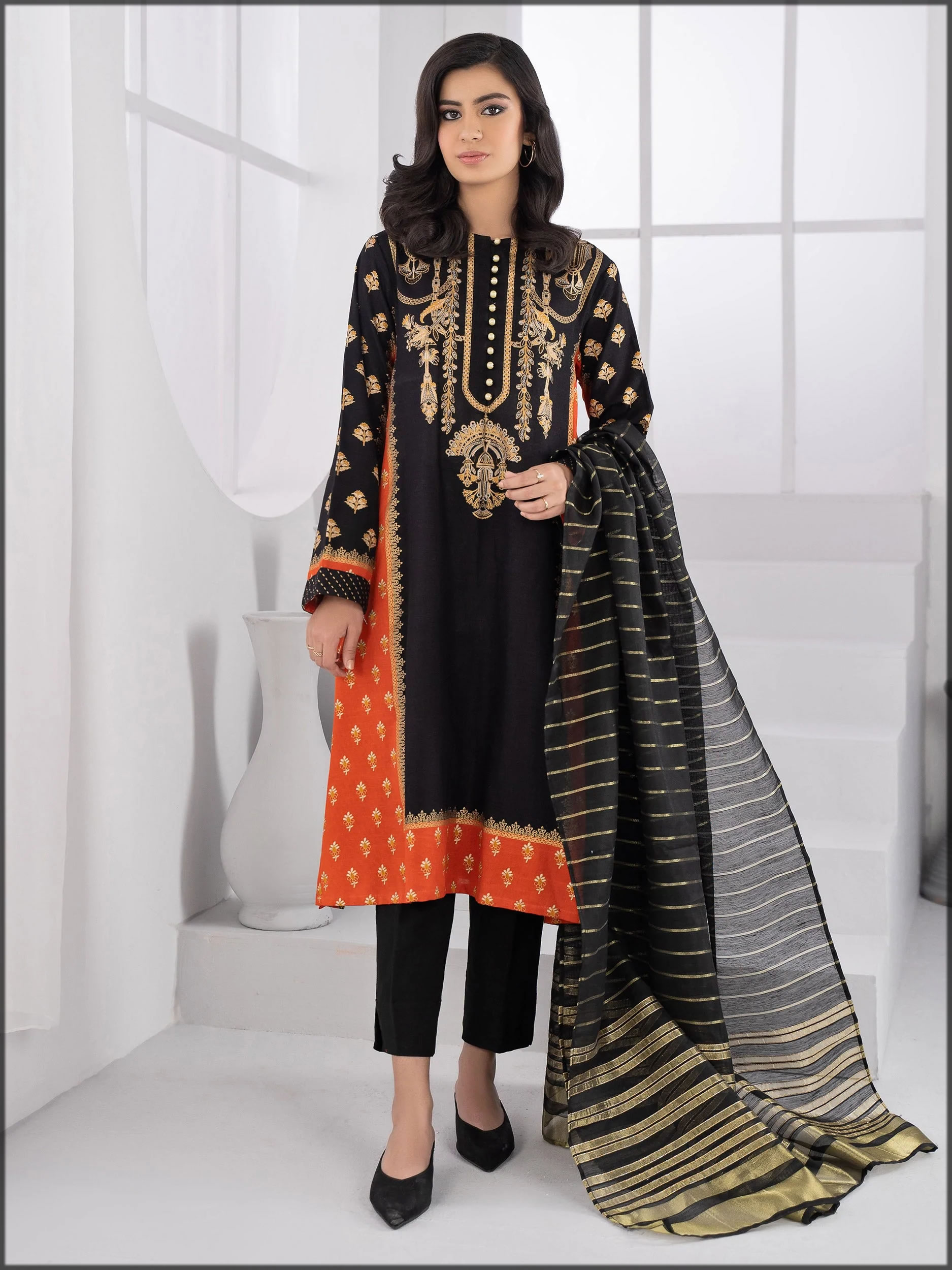 3 Piece Printed Khaddar Suit for women
