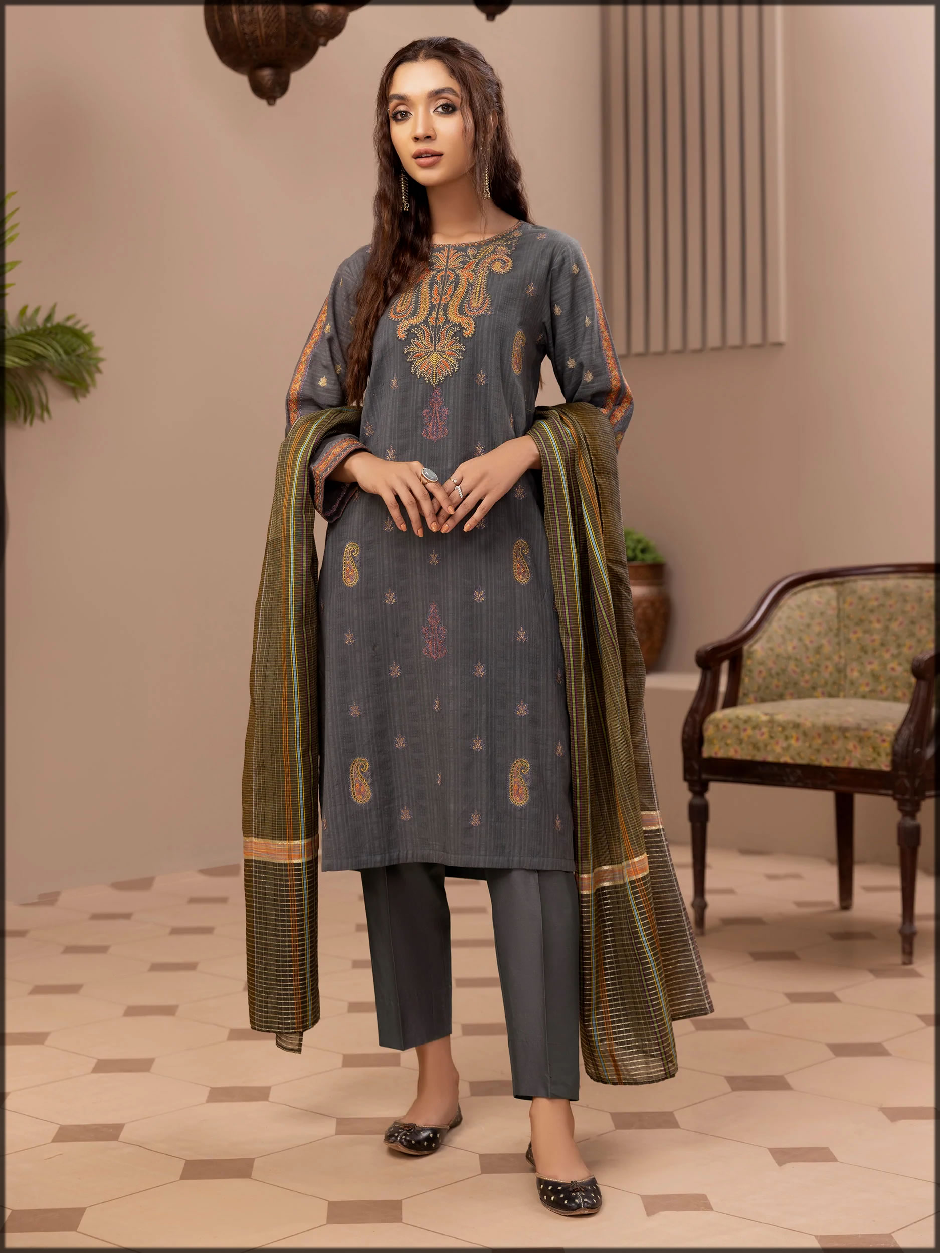 Embroidered Yarn Dyed Suit for women