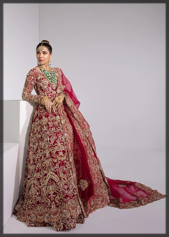deep red bridal gown