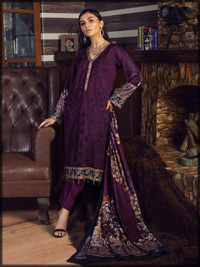 embroidered purple cottel linen dress