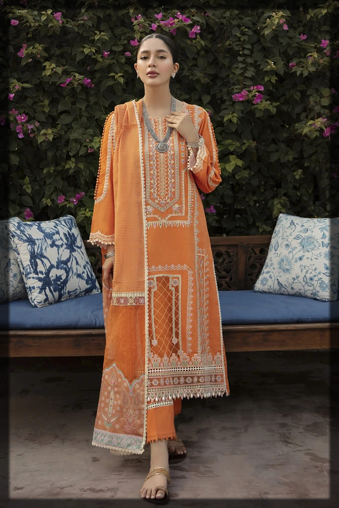 graceful orange embroidered linen dress