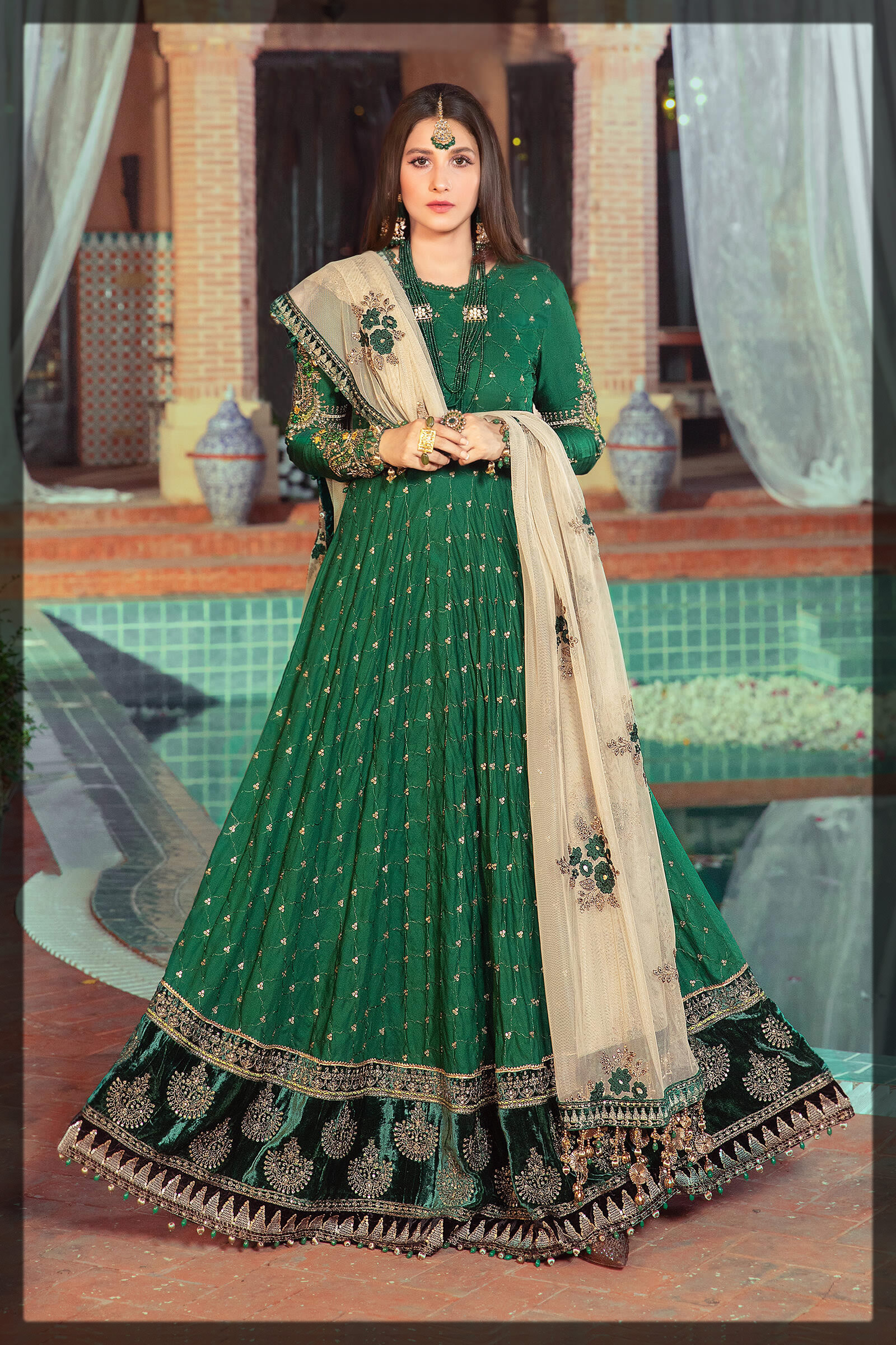 green embellished cotton satin dress
