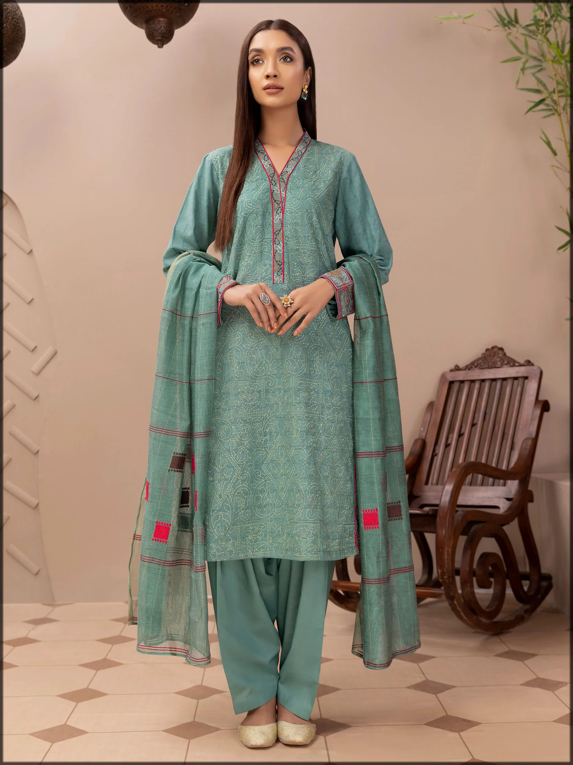 latest 3 Piece Embroidered Jacquard Suit