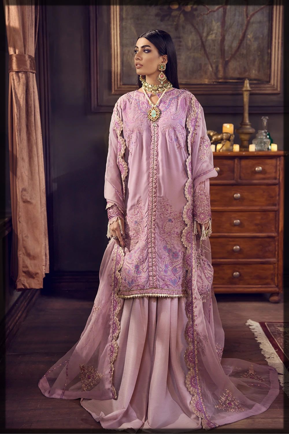 lilac embroidered velvet dress