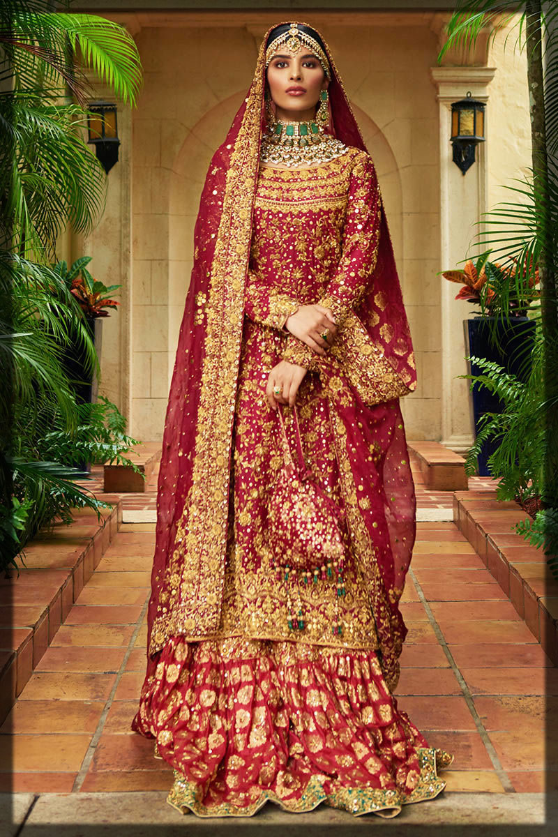 maroon embellished bridal dress