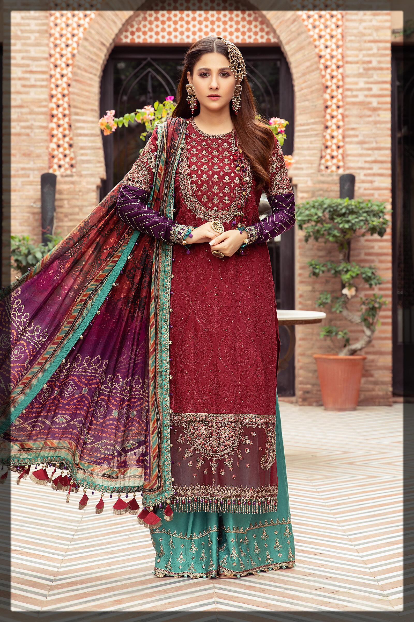 maroon embellished cotton satin dress