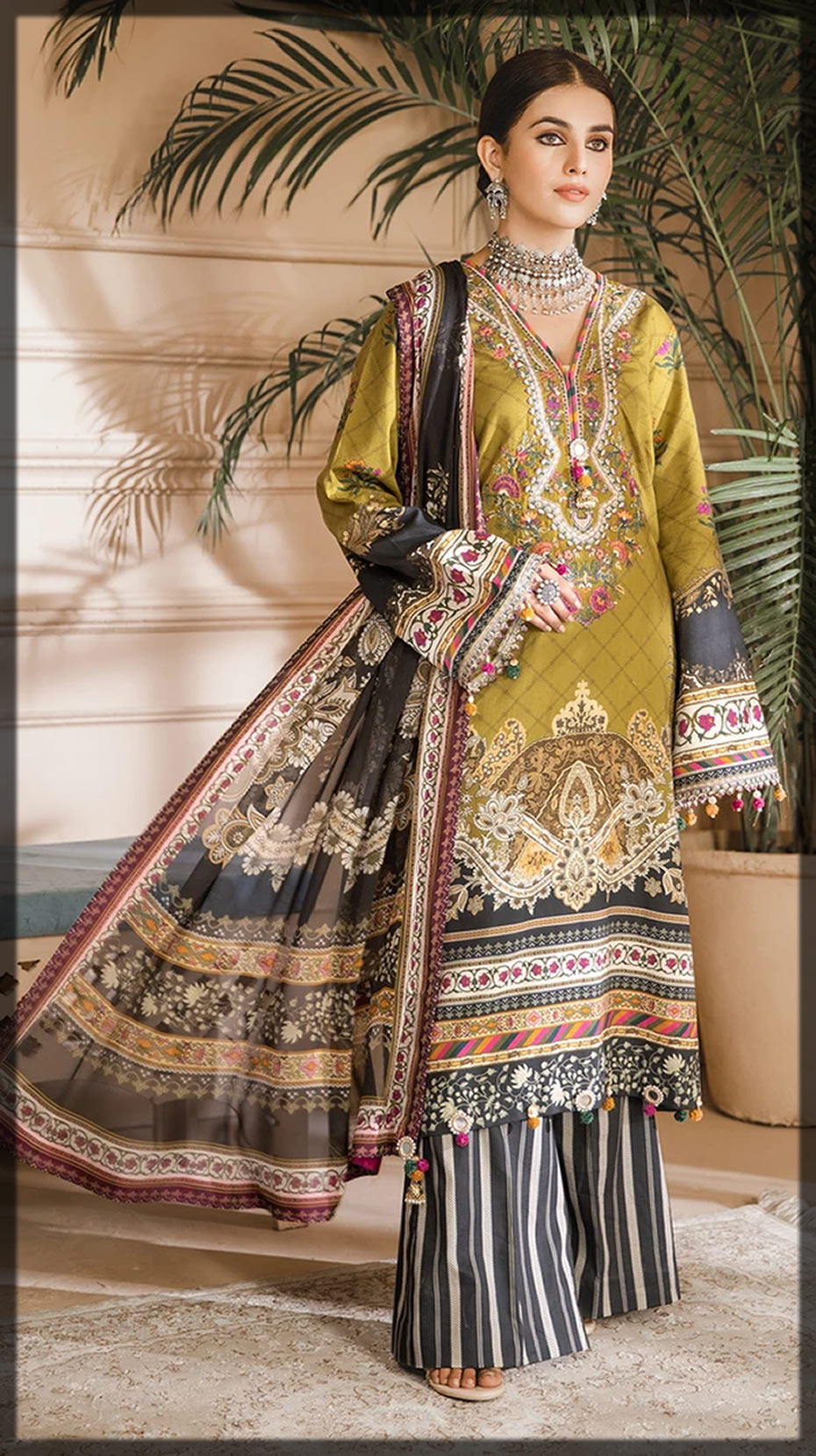 mehndi green printed cambric dress