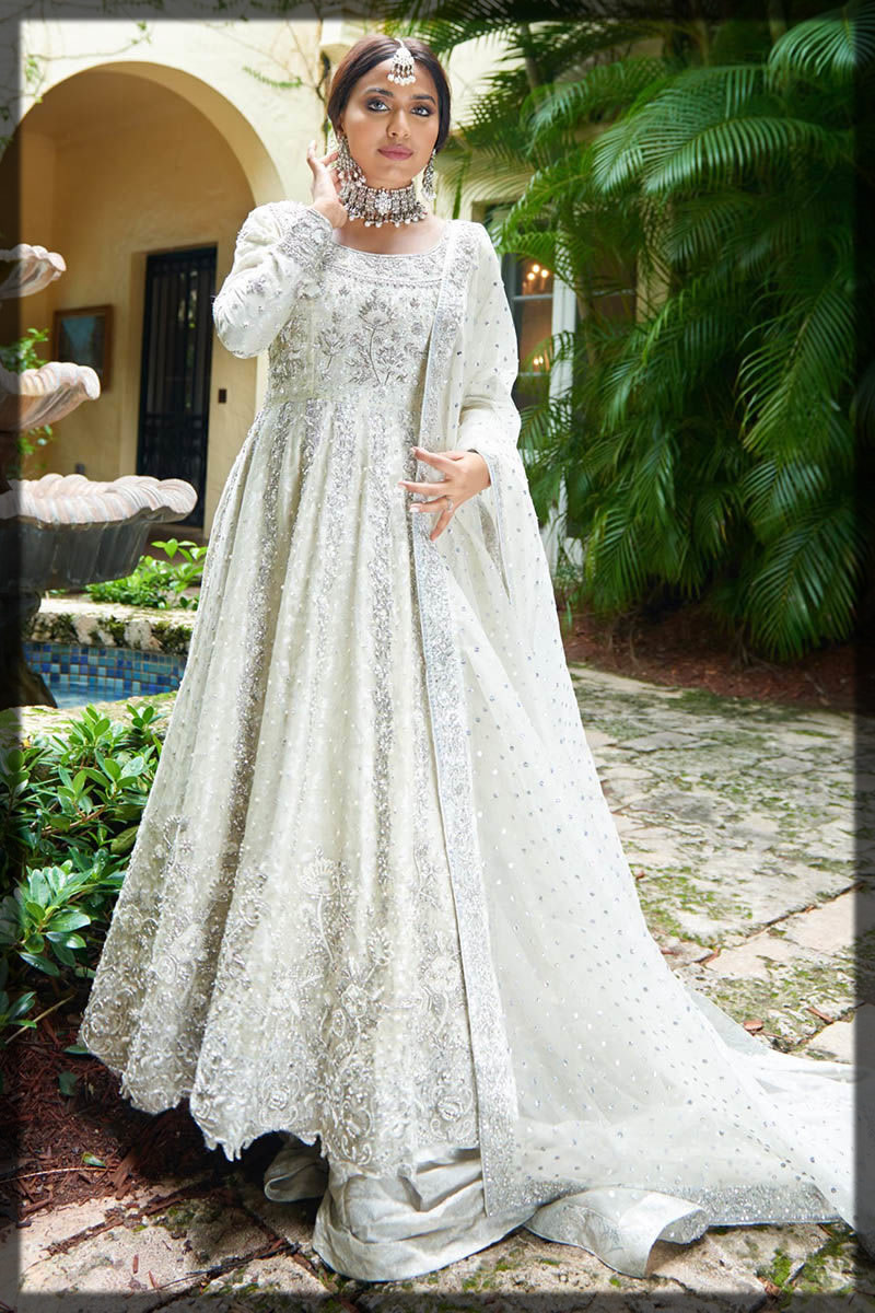 white cotton net embellished dress