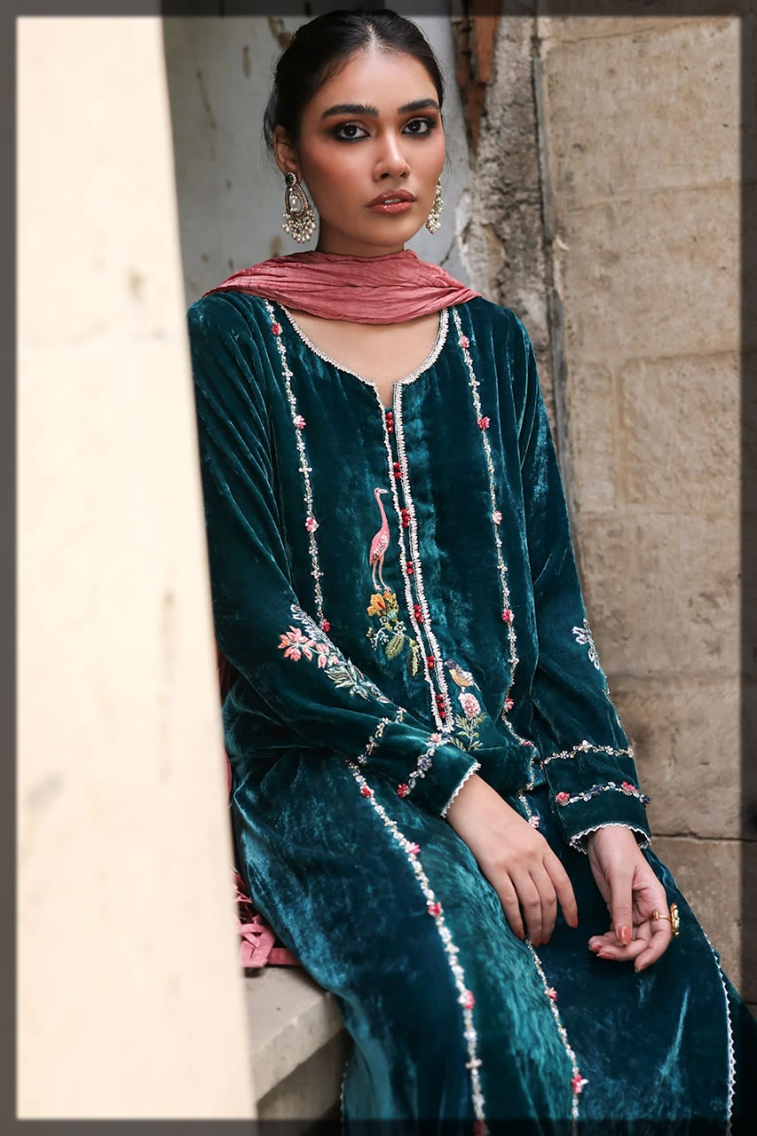 Emerald green velvet dress