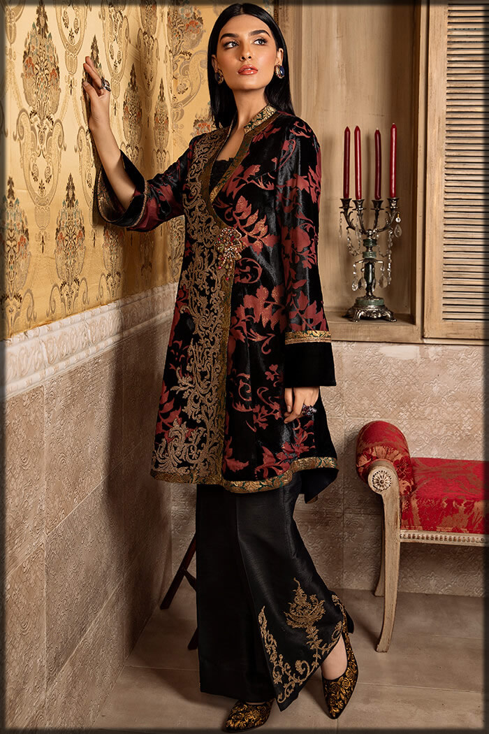 Graceful brown and black silk dress