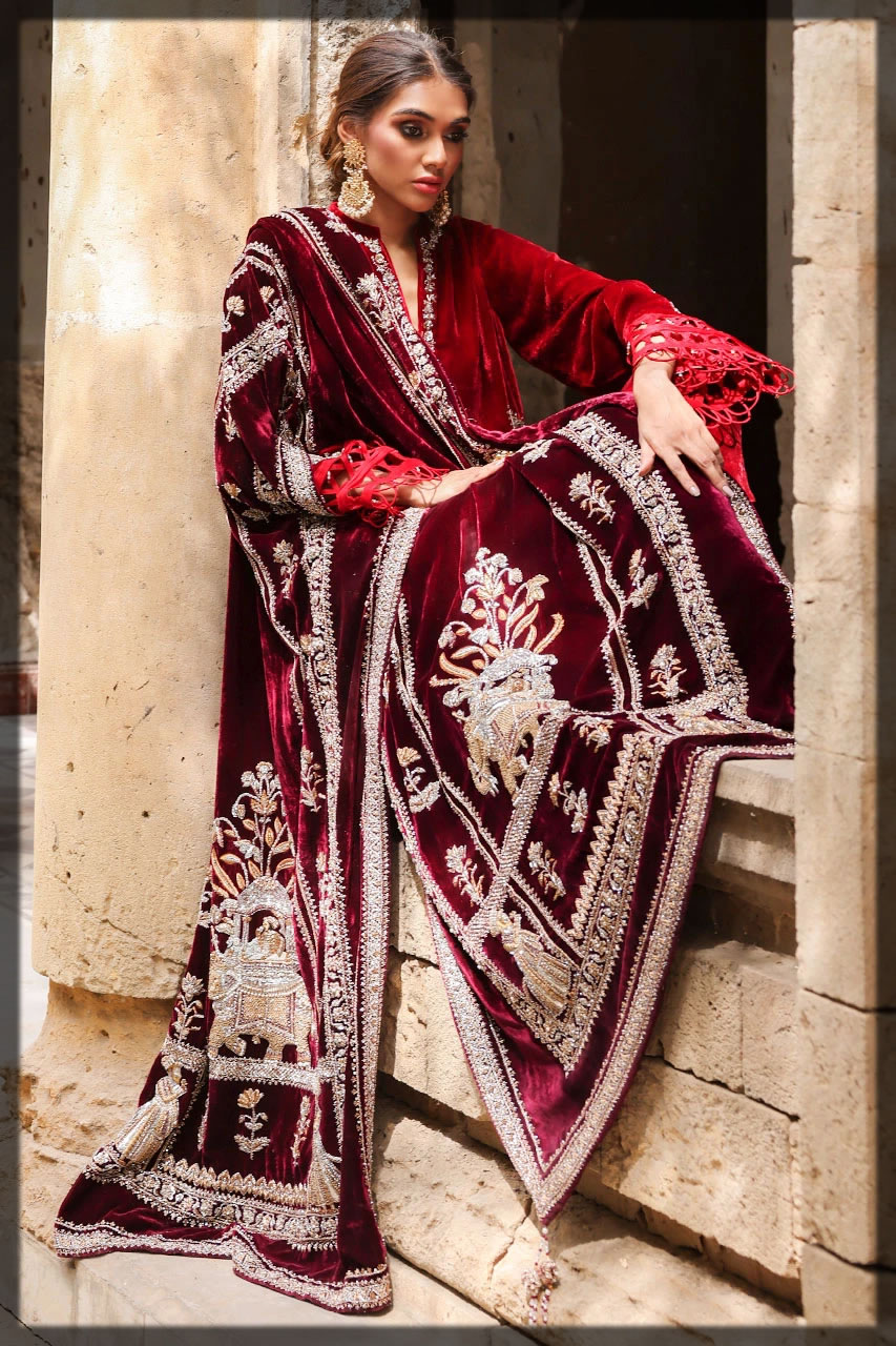 Maroon embellished velvet dress