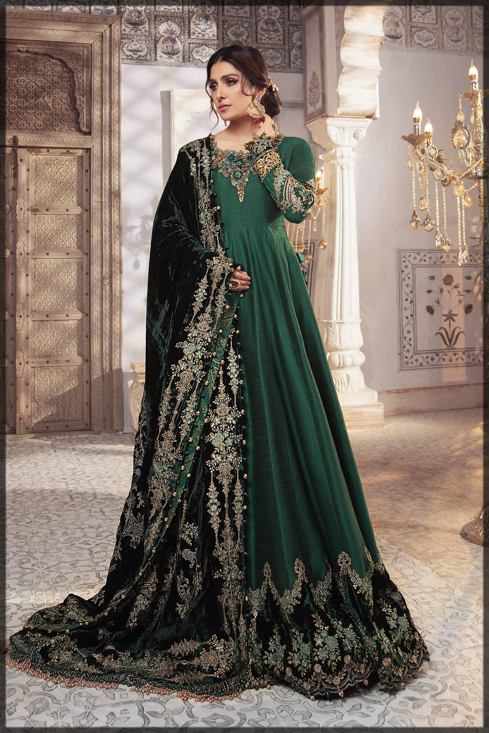 beautiful emerald green embroidered dress