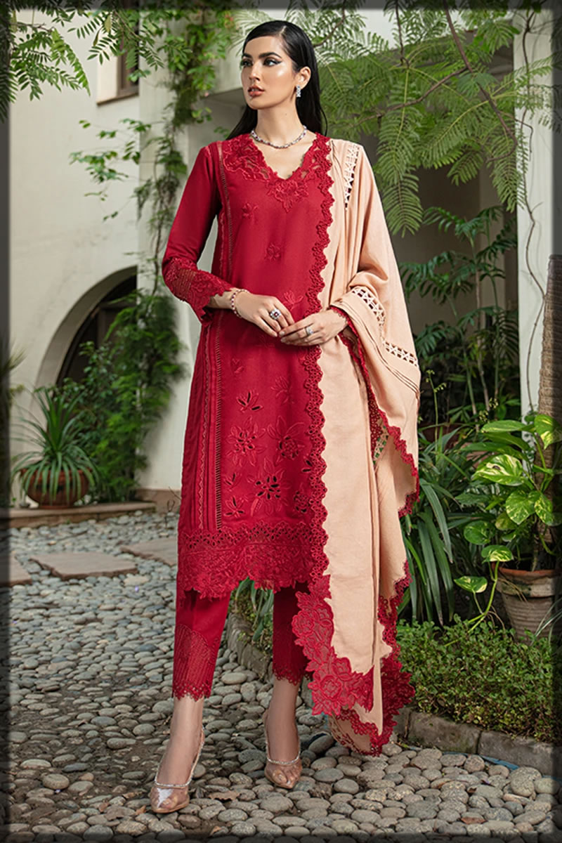 beautiful persian red embroidered suit