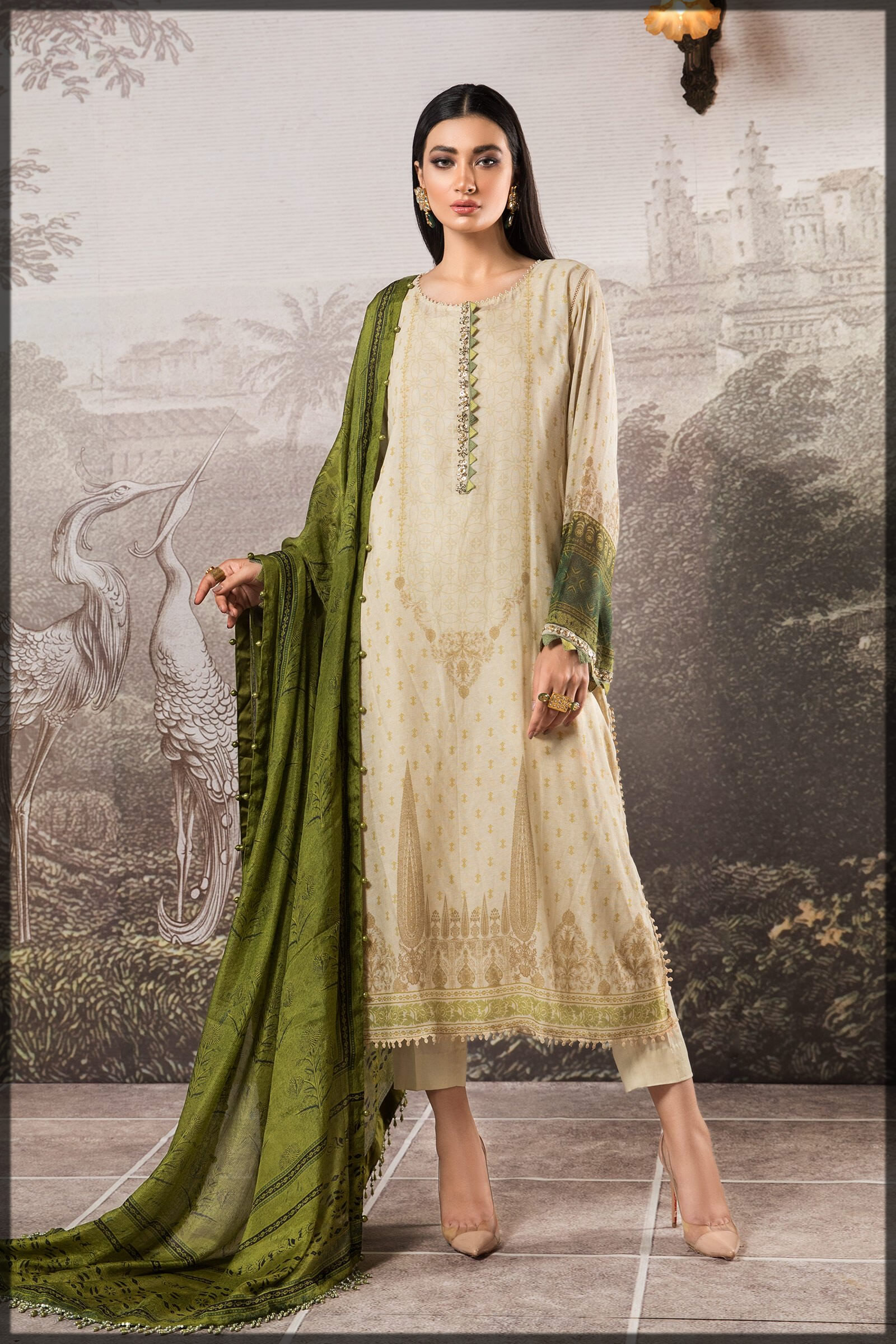 darbari green silk net dress