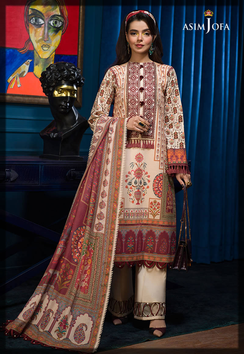 ethnic beige embroidered cambric suit