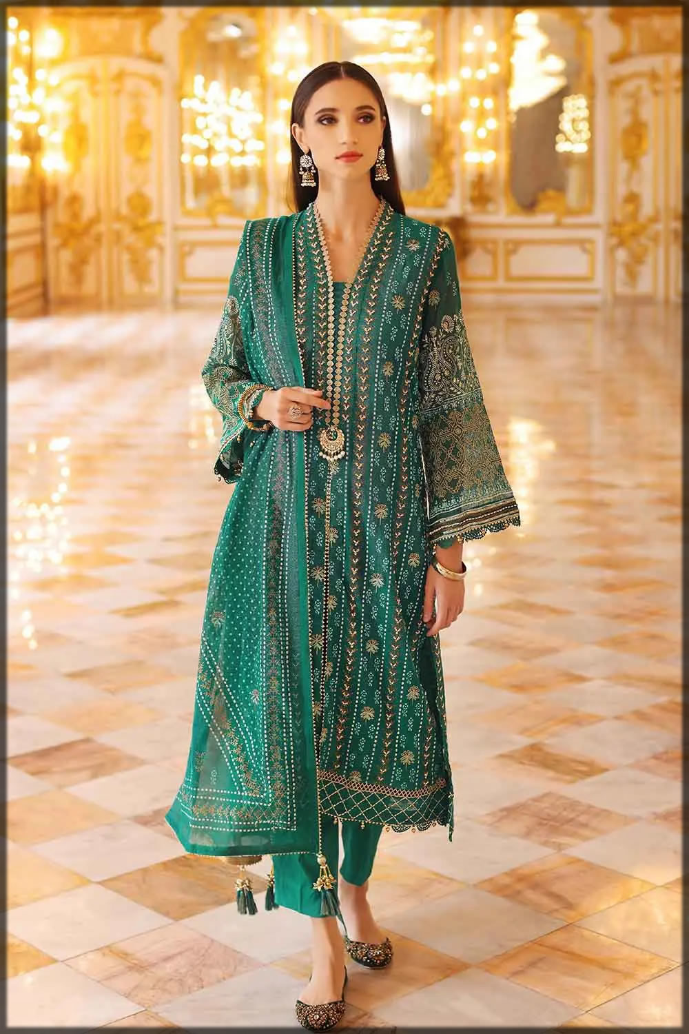 green shaded gul ahmed party wear dress for women - Copy