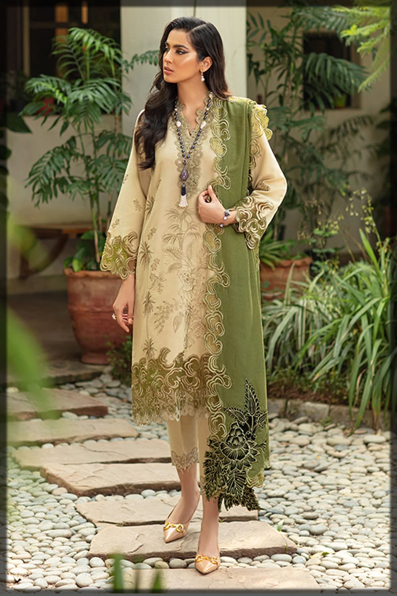 light green embroidered pret suit
