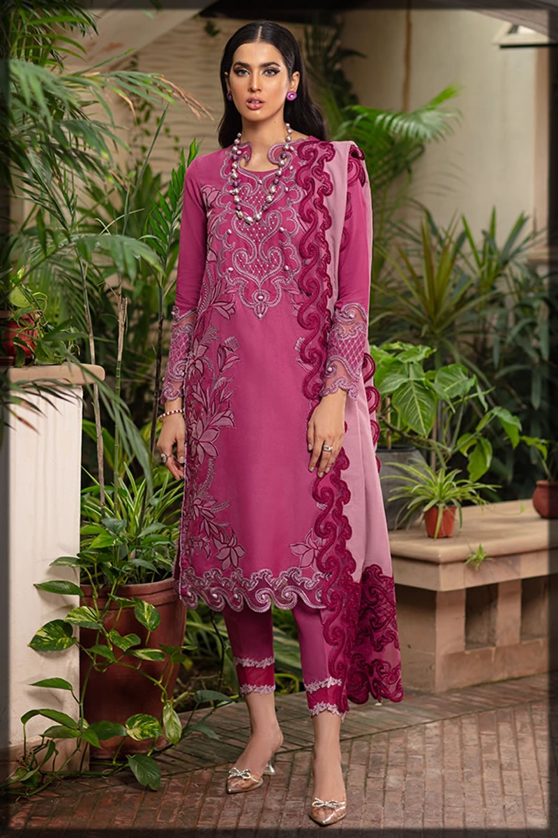 magenta embroidered pret suit