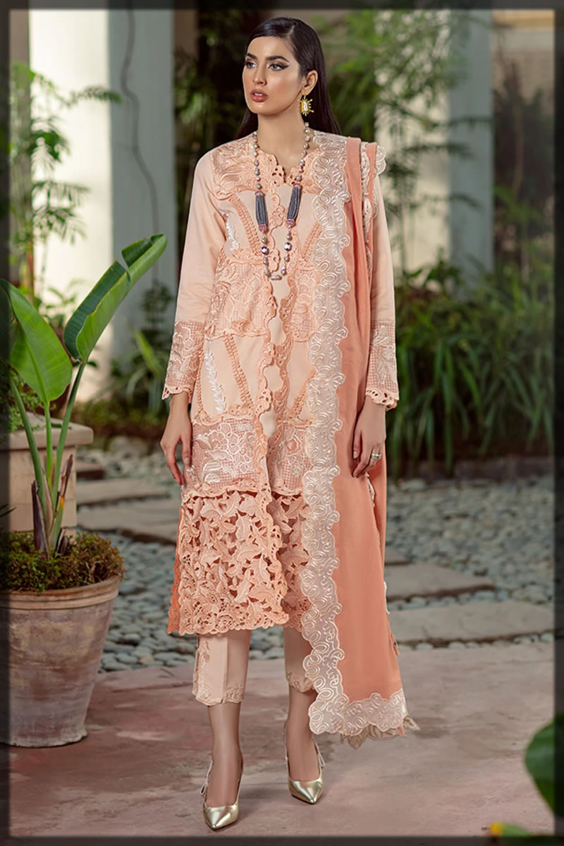 peach almond embroidered suit